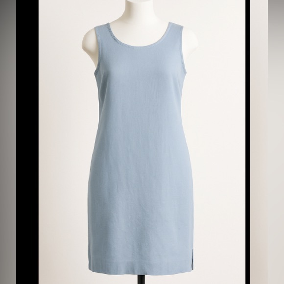 Vintage 100% Linen Sky Blue Dress | Lagenlook Minimalist Coastal– Size L - Picture 1 of 7
